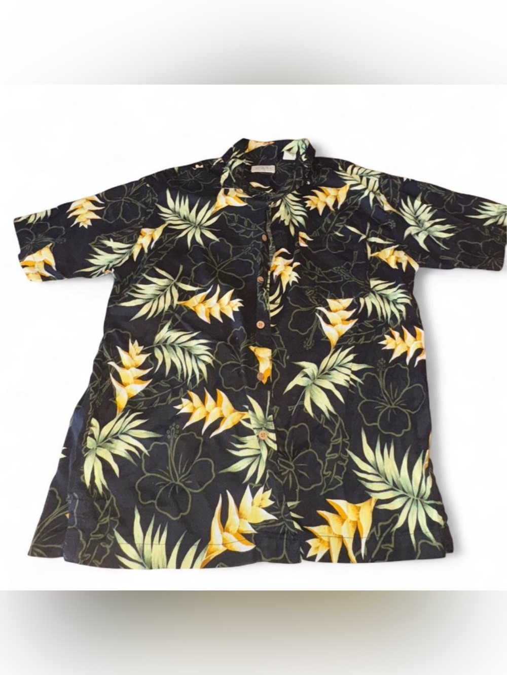 St John’s Bay Black Tropical Print Short-Sleeve Shirt Men’s Medium
